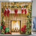 thumbnail image 1 of Christmas Fireplace Shower Curtain Set with Hooks Winter Interior Xmas Tree Stockings Home Bathroom Bathtubs Decor 72"x72", 1 of 7