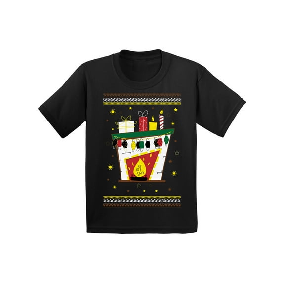 Christmas Fireplace T-Shirt for Kids Merry Christmas Tee for Boys Girls Youth T-Shirt Holiday Gifts Happy New Year 2021 Santa Mask Funny Fireplace