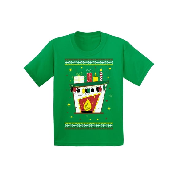 Christmas Fireplace T-Shirt for Kids Merry Christmas Tee for Boys Girls Youth T-Shirt Holiday Gifts Happy New Year 2021 Santa Mask Funny Fireplace
