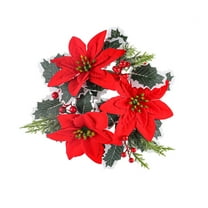 Christmas Fireplace Table Candle Holder Wreath Candle Ring Fall Halloween Artificial Red Flower Green Leaves Decor