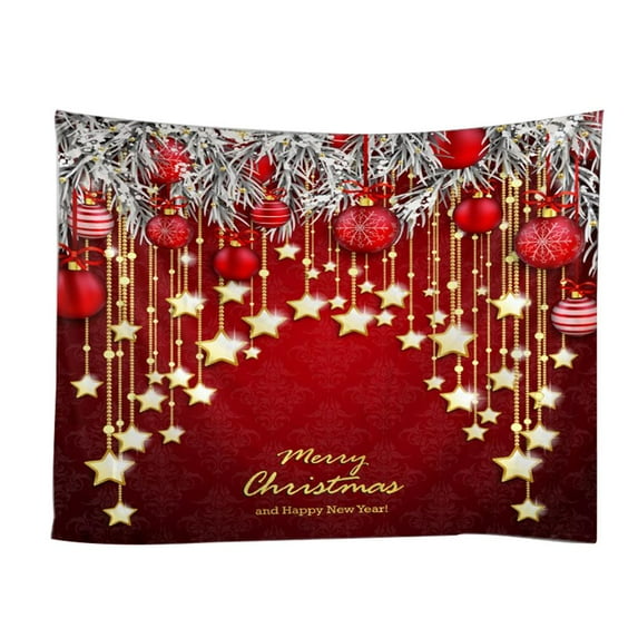 Christmas Fireplace Tapestry Wall Hanging, Polyester Fireplace Photography Backdrop, Tree Christmas with Walls Stocking