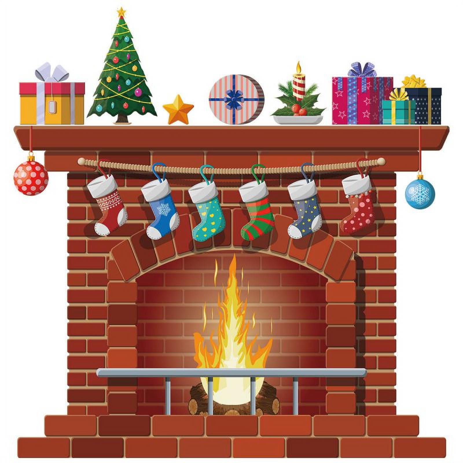 Christmas Fireplace Wall Stickers Decorative Decals Art Murals Holiday Party Home Decoration Supplies Christmas Party Stickers