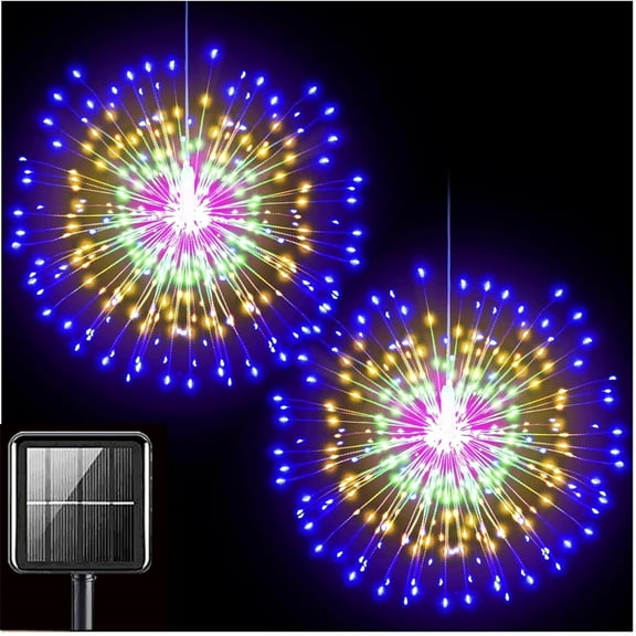 Christmas Fireworks Lights,200 LED 8 Mode Solar Powered String Lights,Dandelion Chandelier,Remote Control Color Lights,for Holiday Party Decor (Colorful)