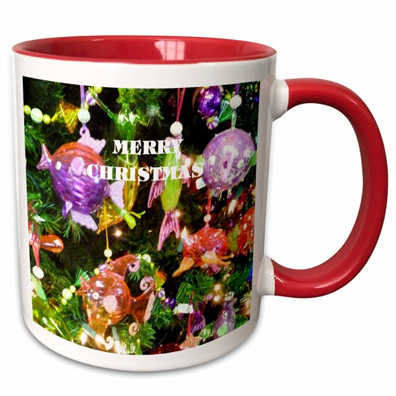 3drose, Christmas Fish N Holiday Wishes, 11oz Two-tone Red Mug