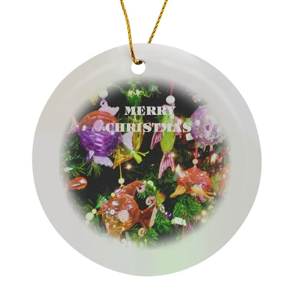 3drose, Christmas Fish N Holiday Wishes, Circle Porcelain Ornament