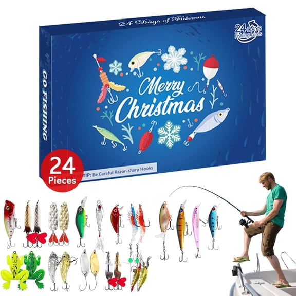 Christmas Fishhook Advent Calendar 2024 24 Day Christmas Fishhook Countdown Set Includes 24 Advent Calendars Blue 37x25x3.5