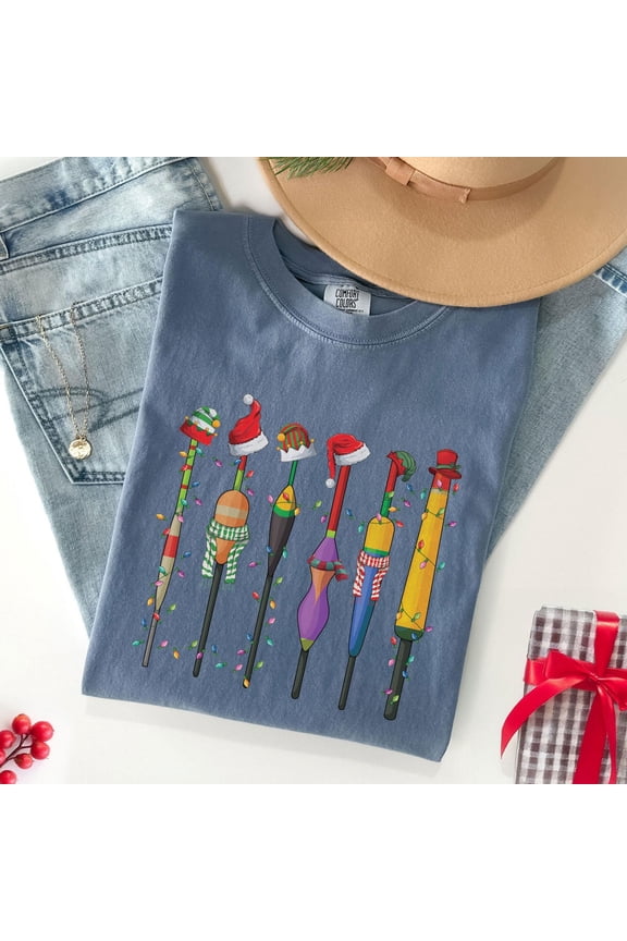 Christmas Fishing Float Shirt Xmas Retro Fisherman Tee Gift for Dad Christmas Camping Gift