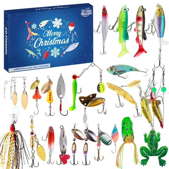 Christmas Fishing Lure Countdowns Calendar 24 Day Tackle Adventure Gift for Adult Fishermen and Outdoor Lover