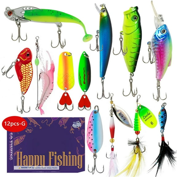 Christmas Fishing Lures Advent Calendar, 12 Days Christmas Countdown Fishing Lures Set, 12Pcs Fishing Lures Xmas Gift for Adult Men Women Teen Boys Girls Fishing Lovers
