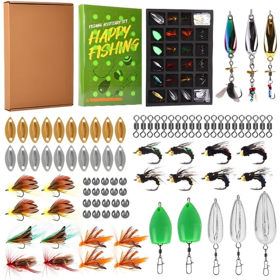 Christmas Fishing Lures Set, 88PCS 24-Compartment Xmas Fishing Tackle Box Portable Fish Bait Gear Boxes for Men Father Friends Ideal Holiday Present