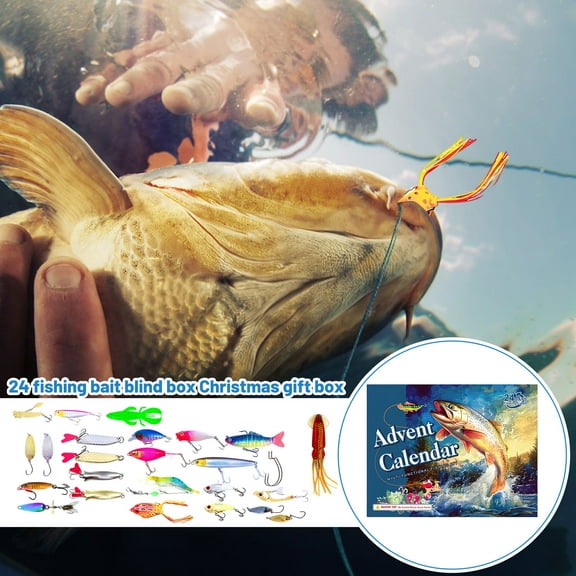 Christmas Fishing Surprise Box 24 Pcs - Gift for Dad Husband Boyfriend, Assorted Fishing Lures Tackle Mystery Box
