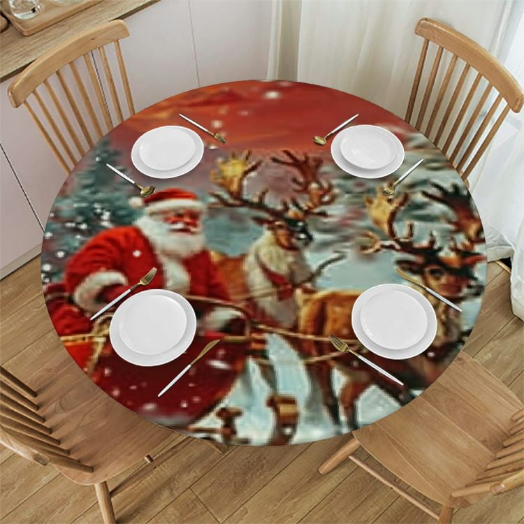 Christmas Fitted Round, Elastic Edged Table Cover, Table Cloth for