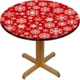 thumbnail image 1 of Christmas Fitted Round Table Cloth, White Snowflakes on Red Background Stain Resistant Elastic Stretch Table Cover for Outdoor/Indoor Dinner, Picnic, Use, Fits Round Tables up to 44" Diameter, 1 of 6
