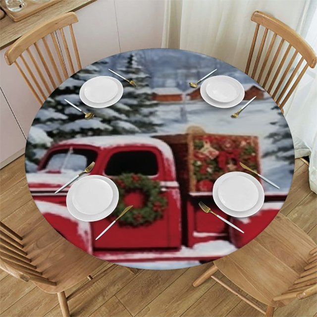 Christmas Fitted Round Christmas Tablecloth, Elastic Edge Table Cover