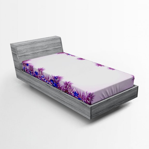 Christmas Fitted Sheet, New Year's Eve Tree Branch Border with Berry Ribbons Gingerbread Man, Soft Decorative Fabric Bedding, Twin XL Size, Multicolor, by Ambesonne