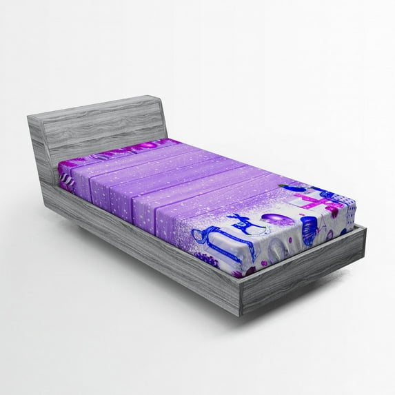 Ambesonne Christmas Fitted Sheet, Pine Wood Planks Snow, Twin XL Size, Multicolor