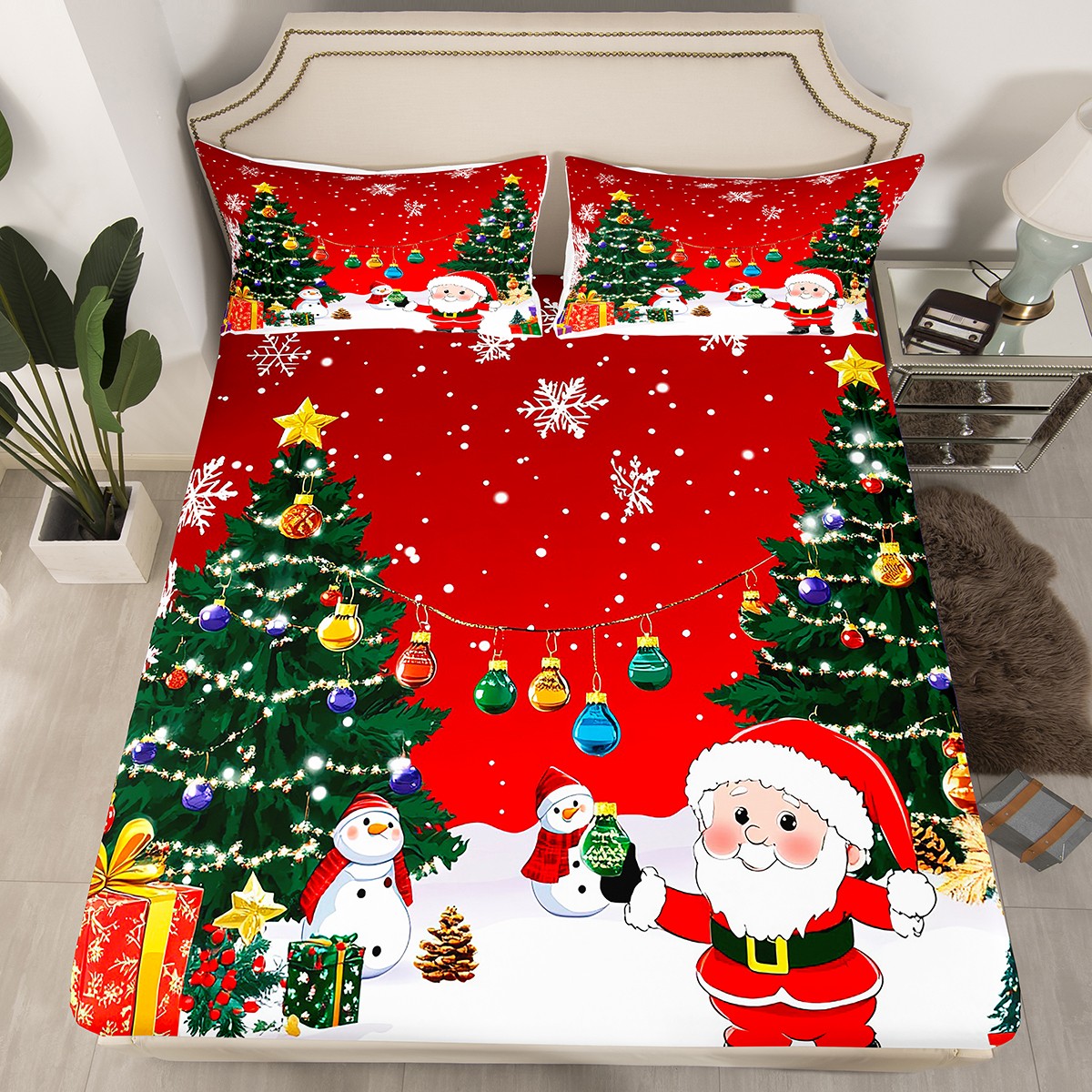 Christmas Fitted Sheet Twin for Boys Girls Kids Christmas Decorations