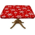 thumbnail image 1 of Christmas Fitted Square Tablecloths, Merry Christmas with Snowflakes Washable Spill Proof Table Cloth, for Indoor Holiday Family Banquet and Outdoor Patio Use, Fit for 36'''' Table, Red, 1 of 4