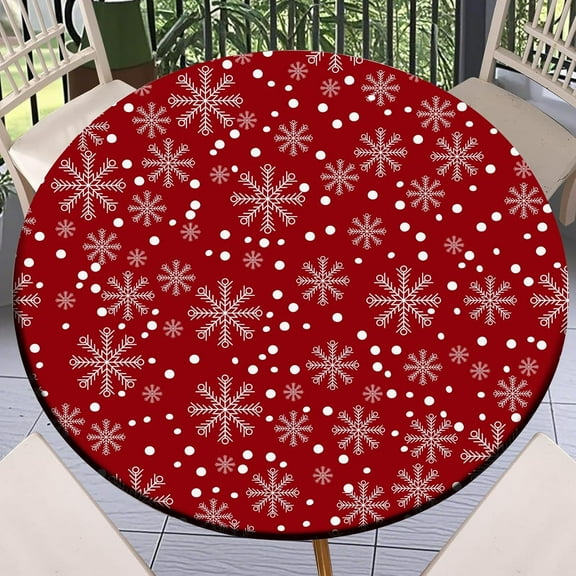 Christmas Fitted Tablecloth Round with Elastic Indoor Outdoor Table Cover Round Elastic Tablecloths for Tables Waterproof Wipeable Table Cloths for,Picnic,Kitchen,Dinner (44"-48")