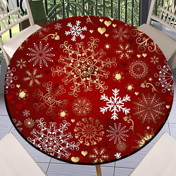 Christmas Fitted Tablecloth Round with Elastic Indoor Outdoor Table Cover Round Elastic Tablecloths for Tables Waterproof Wipeable Table Cloths for,Picnic,Kitchen,Dinner (44"-48")