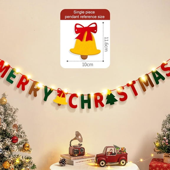 Christmas Flag LED String Light Pendant, Handmade Merry Christmas Banner Xmas Hanging Decoration, 1pc