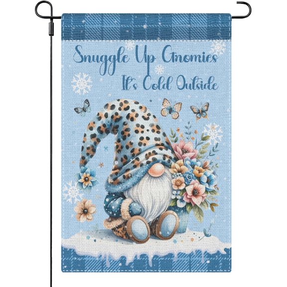 Christmas Flag Snuggle Up Gnomies It's Cold Outside Winter Garden Flag Novelty Garden Flag 12x18 Double Sided Burlap Garden Flags for All Season