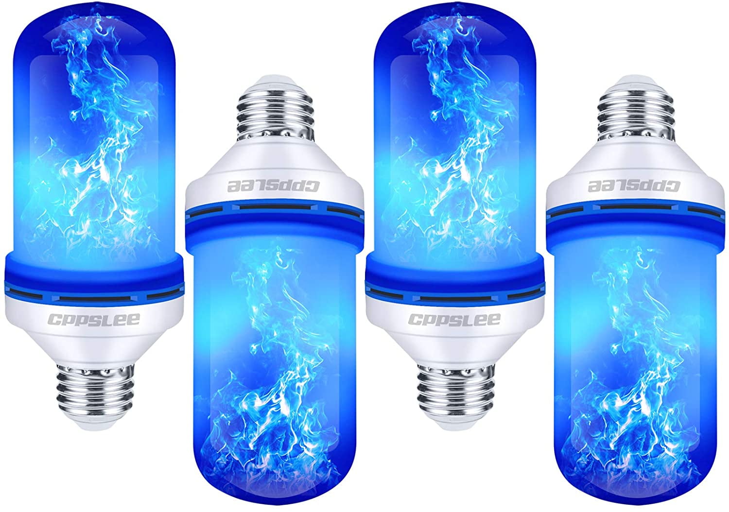 Christmas Flame Light Bulbs 4 Modes, E26 Base, Upside Down Effect (Blue, 4 PCS)