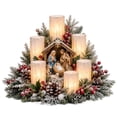 thumbnail image 1 of Christmas Flameless Candle Centerpiece Wreath with LED Flickering Pillar Lights Pine Cones Berries Nativity Scene Figurine for Dining Table Mantle Festival Holiday Home Indoor Room Decor Display, 1 of 6