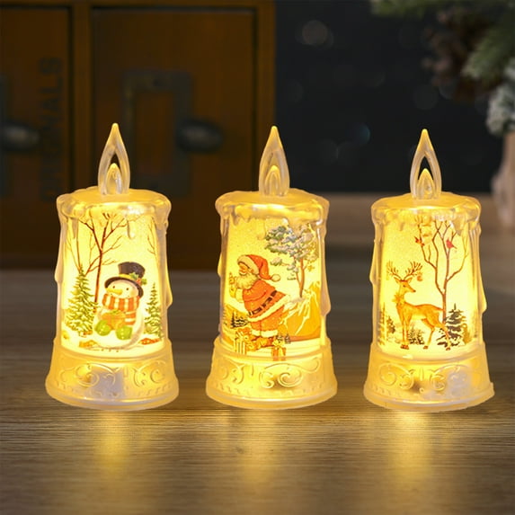 Christmas Flameless Candles with Flickering Battery Operated Candle Light With Christmas Snowman Santa Claus Christmas Reindeer Decoration Christmas Mood Night Light Mood Light Ornaments