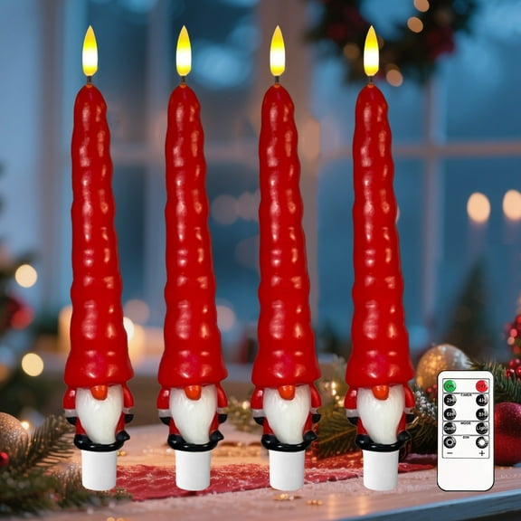 Christmas Flameless Candles, Flickering Santa Claus Taper Candles with Remote & Timer, Dimmable LED Candles Battery Operated, Real Wax Electric Candle Sticks for Tabletop Fireplace Christmas Decor