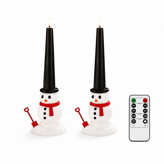 Christmas Flameless Candles with Remote, Snowman Shaped Taper Candle Set of 2,Xmas Flameless Advent Candle for Table Home Party Decor