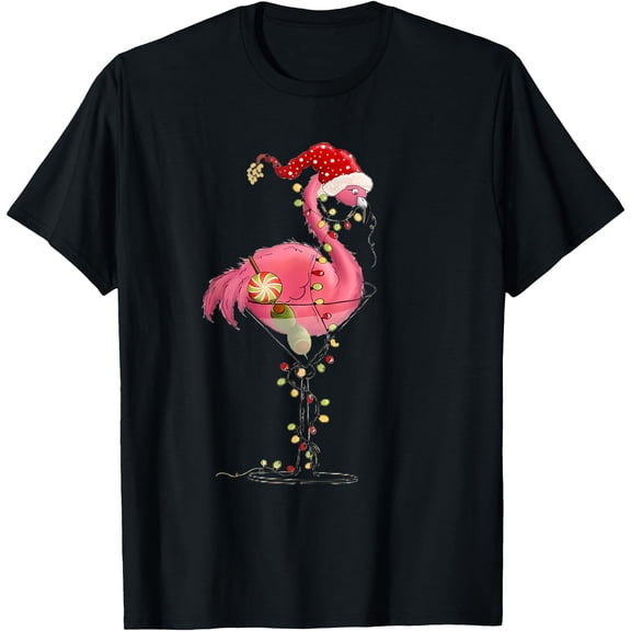 Christmas Flamingo In Martini Glass For Tropical Holiday Fun T-Shirt, Birthday Gift