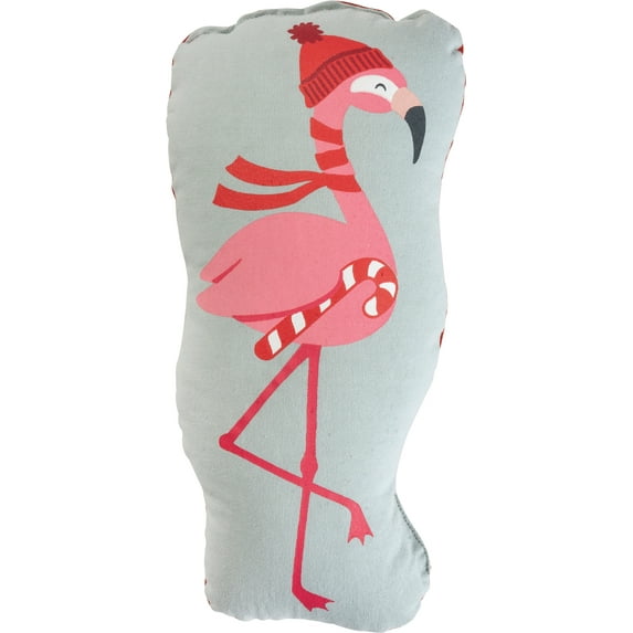 Christmas Flamingo In Stocking Hat Shaped Accent Pillow 15 Inches