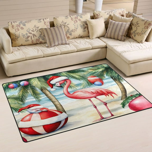 Christmas Flamingo Soft Polyester Area Rug 31''x20'', Non Slip, Memory Foam, Water Absorbent