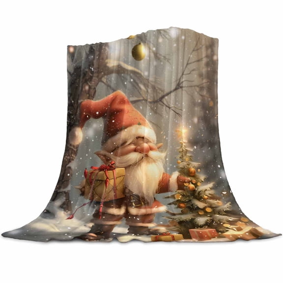 Christmas Flannel Blanket for Bed,Travel and Camping, Cartoon Gnome Elf Lights Snow Ornaments Evergreen Super Soft Cozy Blanket for All Seasons 60"x80"