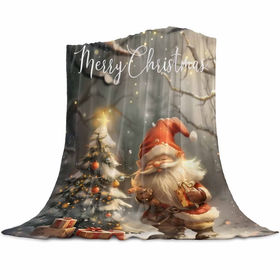 Christmas Flannel Blanket for Bed,Travel and Camping, Santa's Elves Forest Snowfall Evergreen Squiggle Super Soft Cozy Blanket for All Seasons 30"x40"