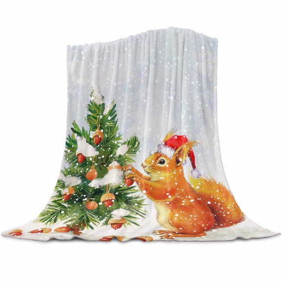 Christmas Flannel Blanket for Bed,Travel and Camping, Winter Christmas Tree Squirrel Snowflakes Watercolor Super Soft Cozy Blanket for All Seasons 30"x40"