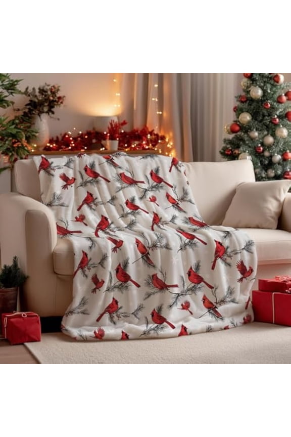 Christmas Flannel Blanket Throw, Cardinal Bird Pine Cone Soft Fuzzy Plush Cozy Fleece Blankets for Couch Sofa Bed Lounging, Ideal Gifts for Kids Adults Wife Self, 40x50