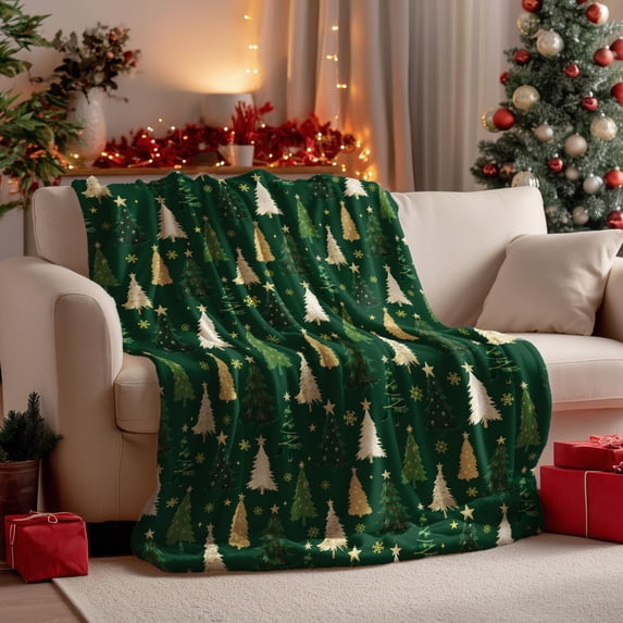 Christmas Flannel Blanket Throw, Christmas Green Tree Soft Fuzzy Plush Cozy Fleece Blankets for Couch Sofa Bed Lounging, Ideal Gifts for Kids Adults Wife Self, 60x80