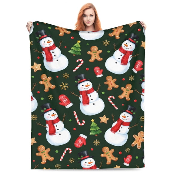 Christmas Flannel Blanket Throw, Green Gingerbread Man Christmas Bear Soft Fuzzy Plush Cozy Blankets for Couch Sofa Bed Decor, Ideal Gifts for Adults 50x40