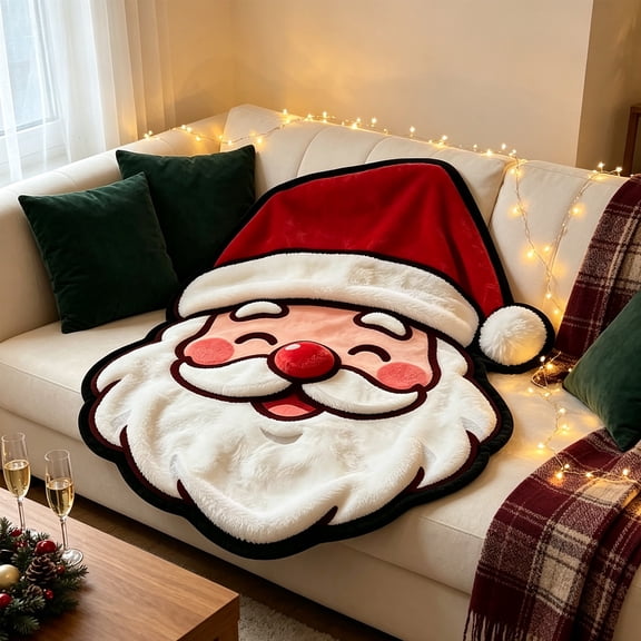 Christmas Flannel Blanket for Toddlers, Cute Santa Claus Shaped Soft Plush Throw Blanket for Winter, Christmas Gift, Home Sofa Bed Decoration, 39.4*27.5in, Machine Washable