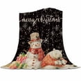 thumbnail image 1 of Christmas Flannel Blanket for Bed,Travel and Camping, Snowflakes Retro Joy Snowman Polar Bear Black Super Soft Cozy Blanket for All Seasons 30"x40", 1 of 6