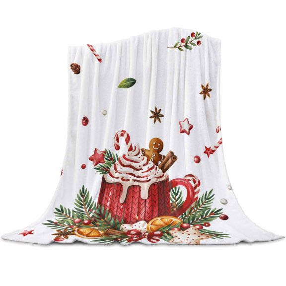 Christmas Flannel Blanket for Bed,Travel and Camping, Watercolor Red Cappuccino Gingerbread Man Super Soft Cozy Blanket for All Seasons 32"x48"