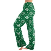 LHVUOA Christmas Flannel Pajama Pants for Women Winter Super Soft Fuzzy Pajama Pants Christmas Elastic Waist Drawstring Sleepwear Bottoms