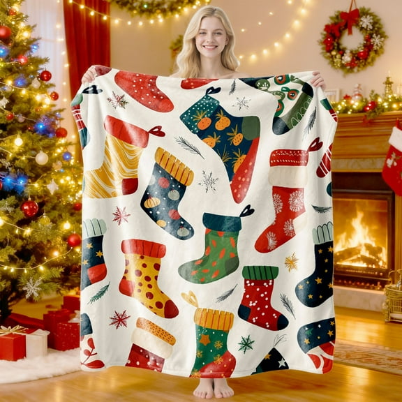 Christmas Flannel Throw Blanket 30x39 Inches, Soft Polar Fleece Blanket with Holiday Patterns, Compact Warm Blanket for Travel, Nap, and Personal Use During Winter Months
