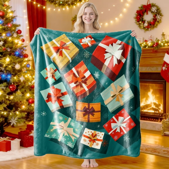 Christmas Flannel Throw Blanket 30x39 Inches, Soft Polar Fleece Blanket with Holiday Patterns, Compact Warm Blanket for Travel, Nap, and Personal Use During Winter Months