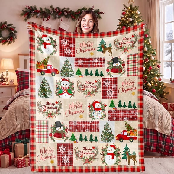 Christmas Flannel Throw Blanket, Festive Pattern, Soft Cozy Gift Blanket for Women, 60" x 80"