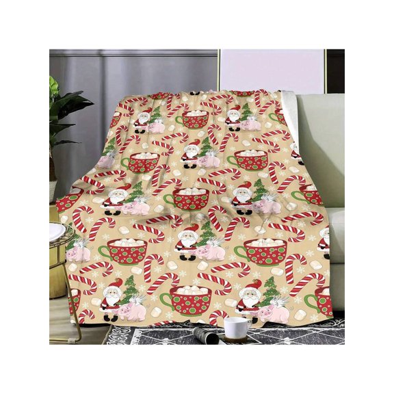 Christmas Flannel Throw Blanket - Soft Warm Cozy All Season Blanket for Sofa Office Travel, Contemporary Plain Style, 100% Polyester 250-300gsm