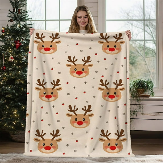 Christmas Flannel Throw Blanket - Super Soft Reversible Holiday Blanket for Couch, Bed, Travel, Gifts | 70x100cm Cozy Winter Plush