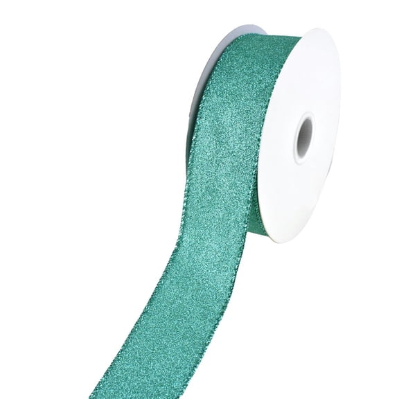 Christmas Flat Glitter Wired Edge Ribbon, 1-1/2-Inch, 10-Yard - Aqua